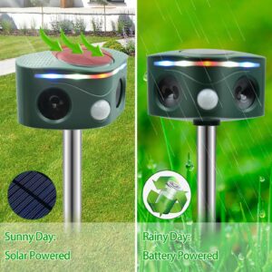 Ultrasonic Solar Animal Repeller for Yard, 5 Modes Outdoor Cat Repellent Squirrel Repellent with Motion Sensor & Flashing Light, Animals Deterrent for Squirrel Bird Deer Cat Skunk Dog for Yard Garden