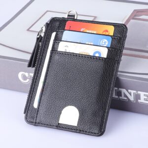 Teskyer Slim Minimalist Wallet, RFID Blocking Credit Card Holder Leather Wallet with Zipper Pocket for Men Women - Lichee Black