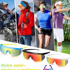 Kanayu 12 Pairs Neon Retro Semi Rimless Sunglasses 80s 90s Sunglasses Goggle Style Retro Rave Shades Glasses Sports Sunglasses for Men Women Adult Youth Teens