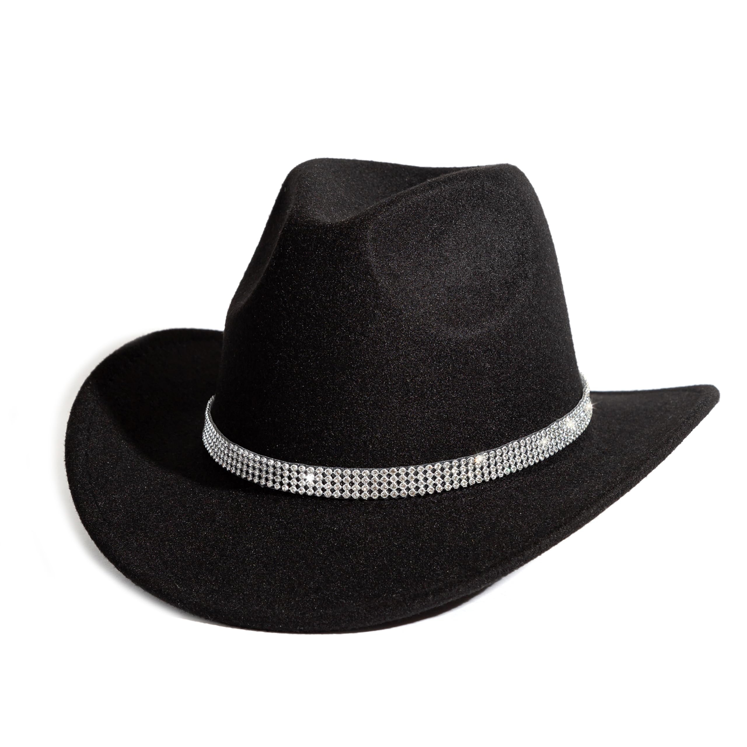 HUDANHUWEI Shiny Rhinestone Cowgirl Hat Bling Wide Brim Cowboy Hat Party Classic Black