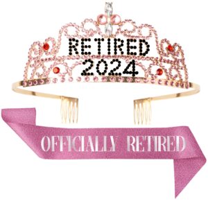 2024 retirement tiara & sash - officially retired sash & crown for parties, events, gifts, favors, and decorations (pink)