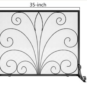 Fire Beauty Fireplace Screen,Handcrafted Wrought Iron Decorative Mesh,Flat Guard Metal Furnace Fireguards Mesh,Fireguards Safe Spark Protector for Living Room,Wood Burning Stove Accessories (Black)