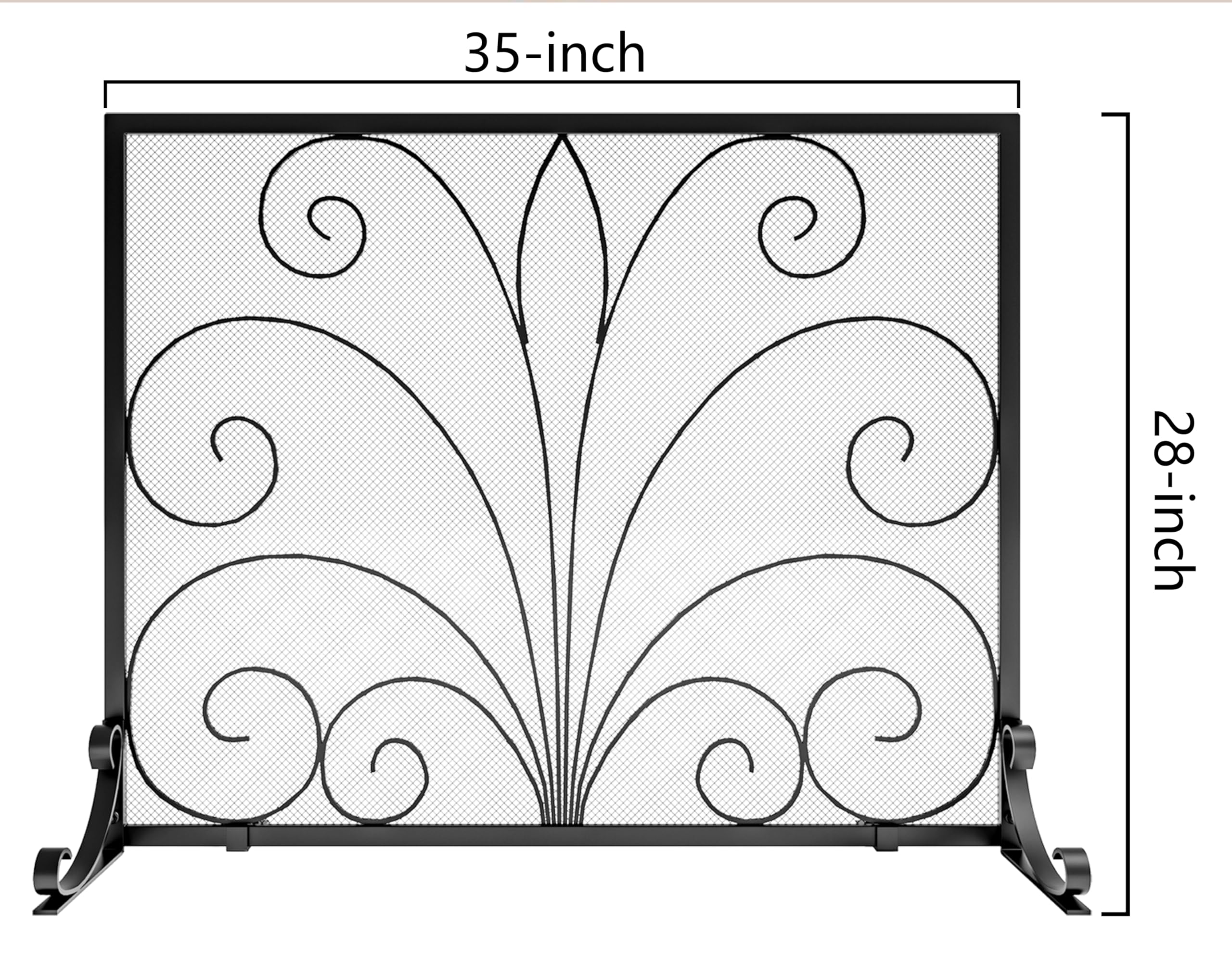 Fire Beauty Fireplace Screen,Handcrafted Wrought Iron Decorative Mesh,Flat Guard Metal Furnace Fireguards Mesh,Fireguards Safe Spark Protector for Living Room,Wood Burning Stove Accessories (Black)