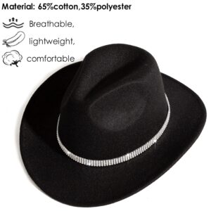 HUDANHUWEI Shiny Rhinestone Cowgirl Hat Bling Wide Brim Cowboy Hat Party Classic Black