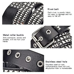 FOCAST Black Studded Belt Punk Rock Rivet Belt Grommet Threads Belt with Bright Metal Pyramid for Women Men (Black, Fit Pant (Black, Fit Pant 27-32 inch)