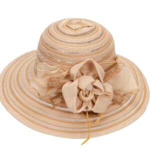 Kentucky Organza Wide Brim Sun Hat Summer Derby Hats for Tea Party Wide Brim Bowler Cap Khaki