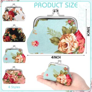 SilTriangle 16 Pcs Canvas Floral Buckle Coin Purses Vintage Kiss Lock Change Purses Bulk Rose Flower Wallet for Women(4 x 3 Inch)