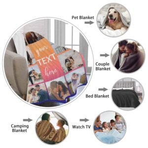 Personalized Blanket with Text & Picture Customized Throw Couples Gifts Custom 10 Photos Blankets for Adult Family Wife Husband Valentines Day Wedding Gift