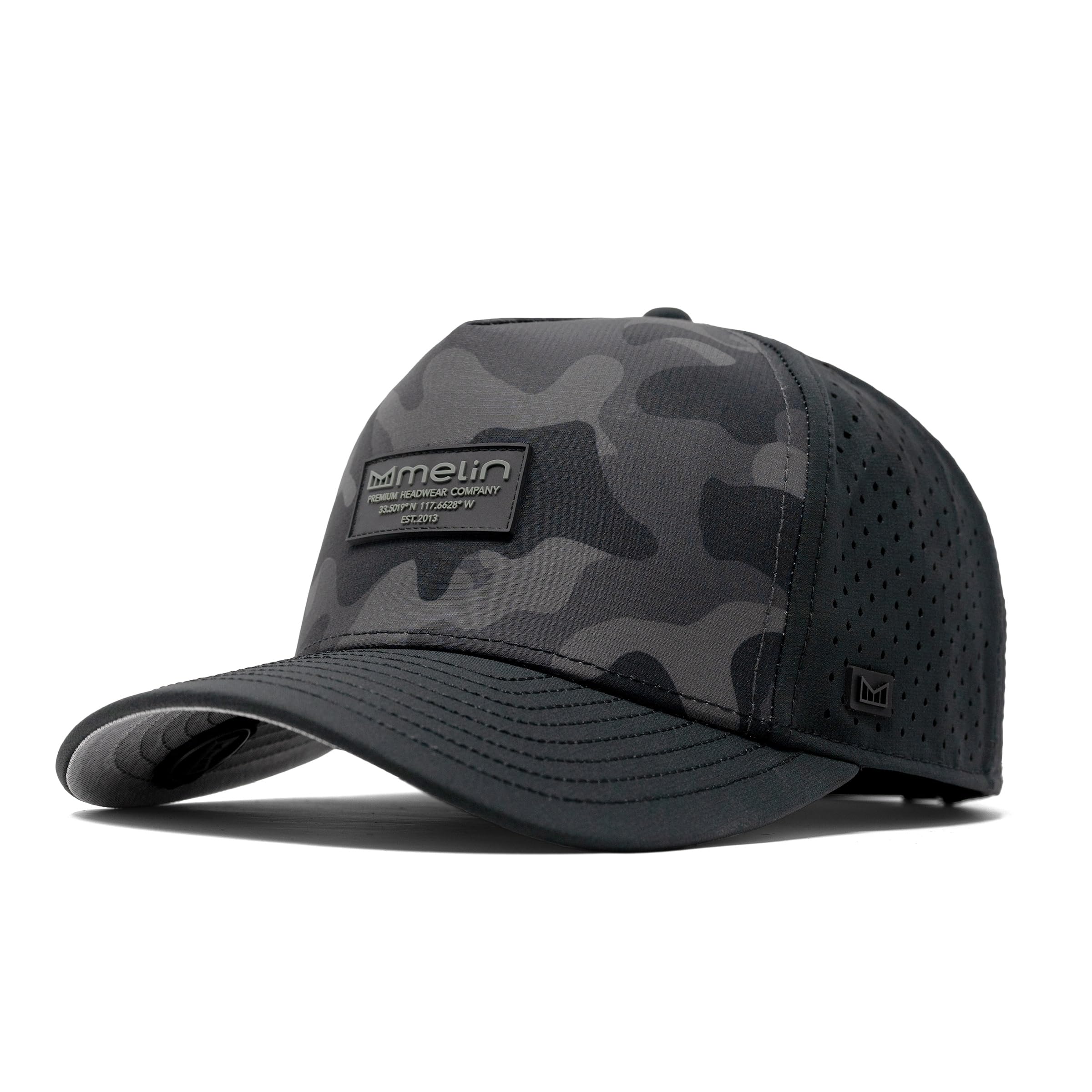 melin Odyssey Brick Hydro, Black Camo Midnight, Men's Performance Snapback Hats, Water-Resistant Fitted Baseball Cap for Men & Women, Golf, Running, or Workout Hat, Medium-Large