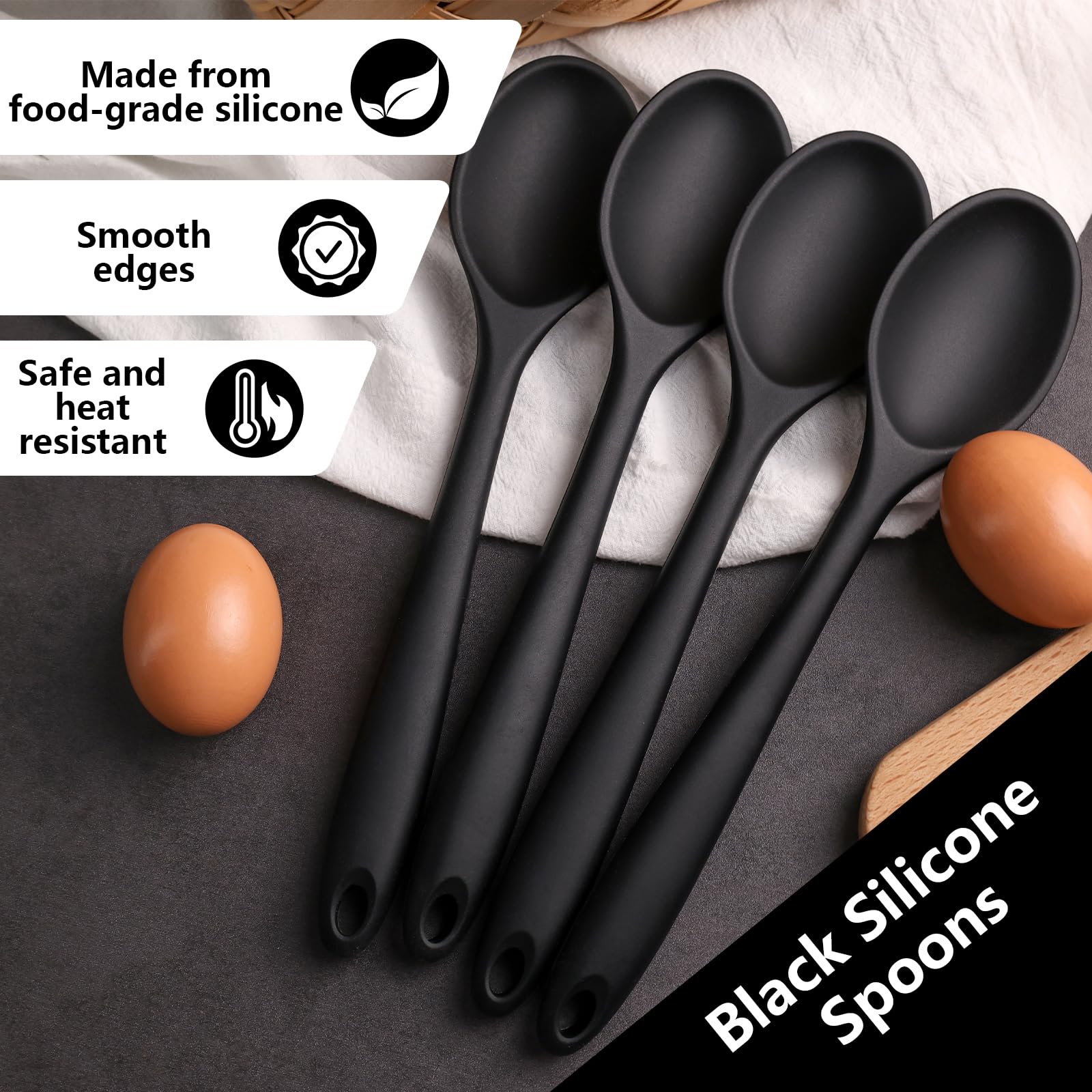 HAKSEN 4PCS Large Silicone Spoons, Nonstick Heat Resistant Spoons Kitchen Cooking Spoon for Mixing Cooking Baking Stirring