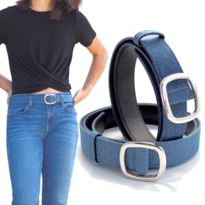 denimden 2 pack womens denim belts for blue jeans belts fashion waist belt for ladies pants dresses