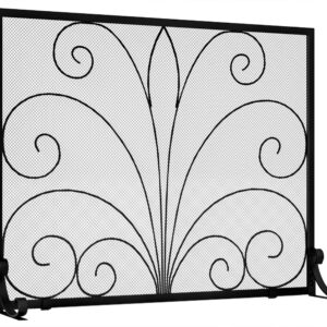 Fire Beauty Fireplace Screen,Handcrafted Wrought Iron Decorative Mesh,Flat Guard Metal Furnace Fireguards Mesh,Fireguards Safe Spark Protector for Living Room,Wood Burning Stove Accessories (Black)