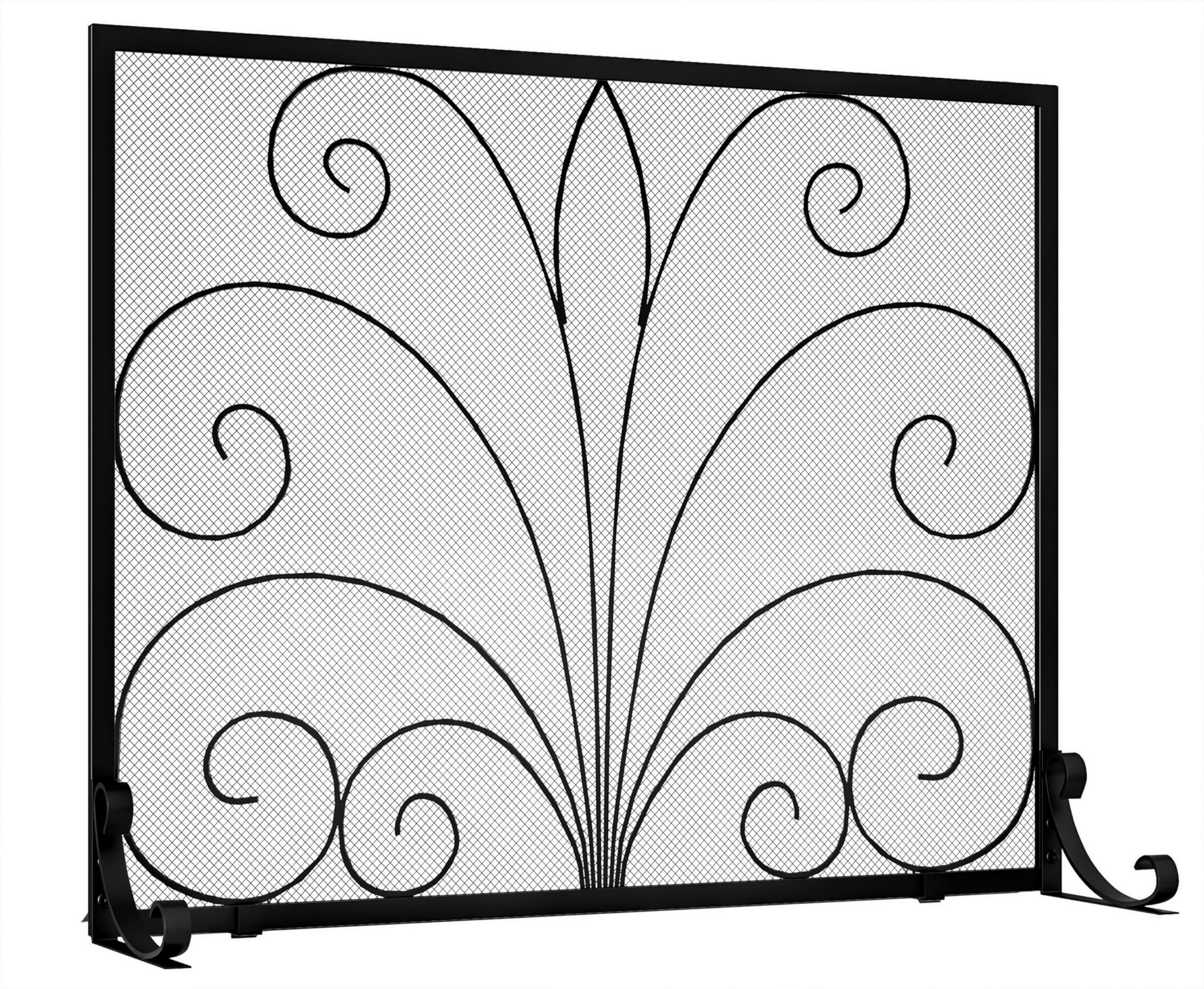 Fire Beauty Fireplace Screen,Handcrafted Wrought Iron Decorative Mesh,Flat Guard Metal Furnace Fireguards Mesh,Fireguards Safe Spark Protector for Living Room,Wood Burning Stove Accessories (Black)