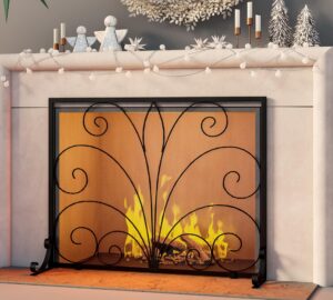 fire beauty fireplace screen,handcrafted wrought iron decorative mesh,flat guard metal furnace fireguards mesh,fireguards safe spark protector for living room,wood burning stove accessories (black)