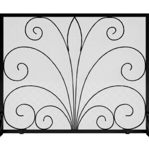 Fire Beauty Fireplace Screen,Handcrafted Wrought Iron Decorative Mesh,Flat Guard Metal Furnace Fireguards Mesh,Fireguards Safe Spark Protector for Living Room,Wood Burning Stove Accessories (Black)