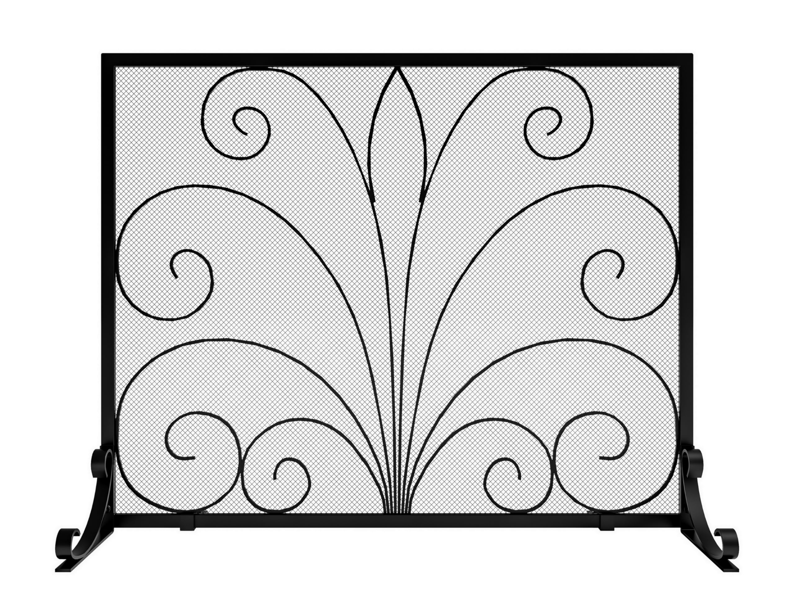 Fire Beauty Fireplace Screen,Handcrafted Wrought Iron Decorative Mesh,Flat Guard Metal Furnace Fireguards Mesh,Fireguards Safe Spark Protector for Living Room,Wood Burning Stove Accessories (Black)