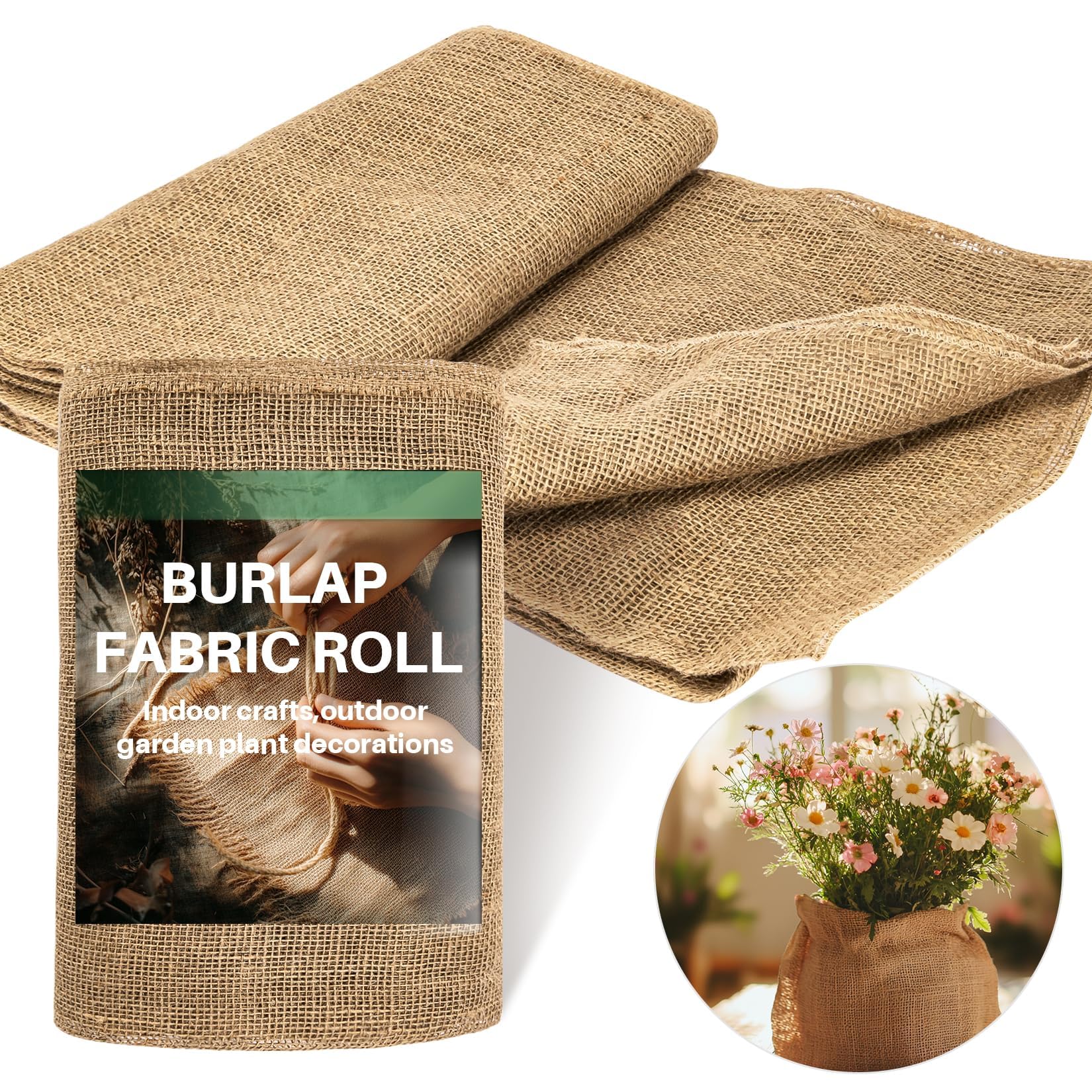 MAQIHAN Burlap Fabric Roll - Garden Burlap Fabric Roll 40" X 13 Feet Natural Burlap Material Fabric Roll Trees Fabric Burlap Tree Wrap Outdoor Plant Jute Fabric Burlap Rolls for Crafts Gardening Decor