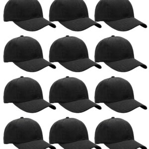 Wholesale Bulk Lot 12-Pack Baseball Cap Adjustable Size Plain Blank Solid Color (12-Pack Black)