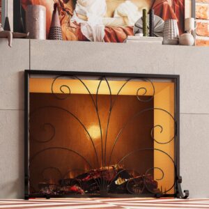 Fire Beauty Fireplace Screen,Handcrafted Wrought Iron Decorative Mesh,Flat Guard Metal Furnace Fireguards Mesh,Fireguards Safe Spark Protector for Living Room,Wood Burning Stove Accessories (Black)