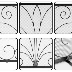 Fire Beauty Fireplace Screen,Handcrafted Wrought Iron Decorative Mesh,Flat Guard Metal Furnace Fireguards Mesh,Fireguards Safe Spark Protector for Living Room,Wood Burning Stove Accessories (Black)