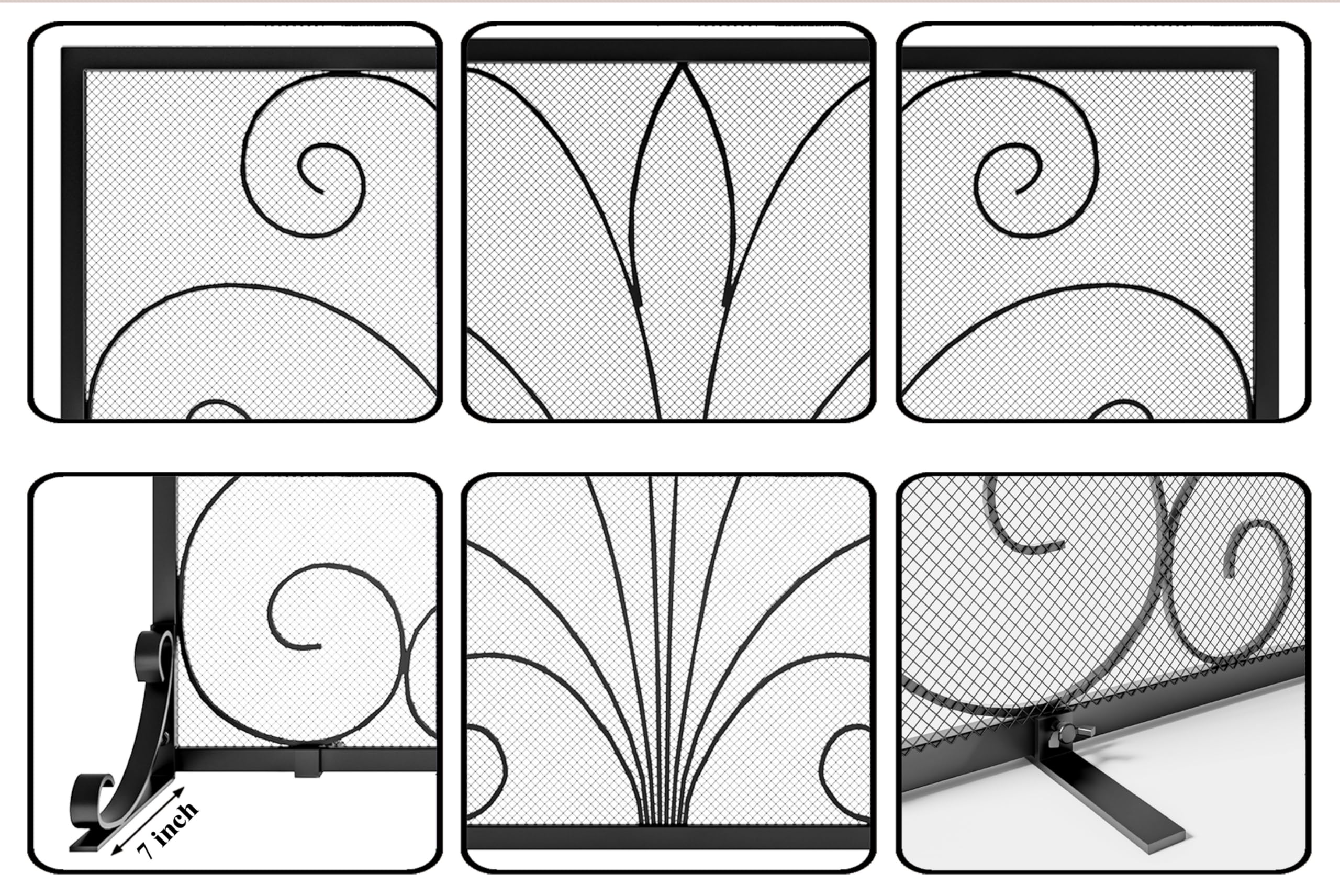 Fire Beauty Fireplace Screen,Handcrafted Wrought Iron Decorative Mesh,Flat Guard Metal Furnace Fireguards Mesh,Fireguards Safe Spark Protector for Living Room,Wood Burning Stove Accessories (Black)