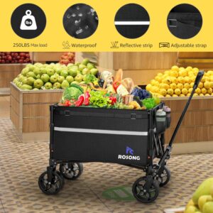 ROSONG Collapsible Wagon Cart with Wheels Foldable - Folding Utility Heavy Duty Wagons Carts for Grocery Sports Garden Shopping Camping