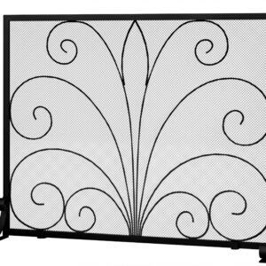 Fire Beauty Fireplace Screen,Handcrafted Wrought Iron Decorative Mesh,Flat Guard Metal Furnace Fireguards Mesh,Fireguards Safe Spark Protector for Living Room,Wood Burning Stove Accessories (Black)