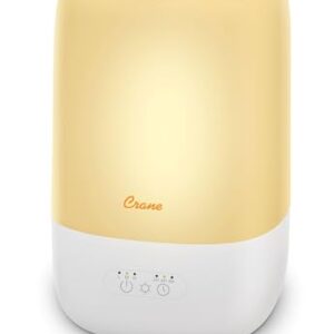 Crane Ultra-Quiet 3-in-1 Humidifier, Essential Oil Aroma Diffuser & Soothing Sleep Light - Compact 1 Gallon Capacity with Adjustable Night Light & Fragrance Tray - Ideal for Bedroom and Office