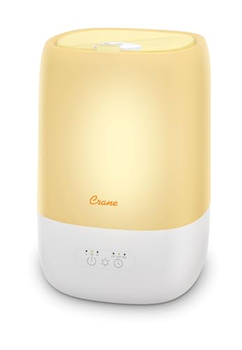 Crane Ultra-Quiet 3-in-1 Humidifier, Essential Oil Aroma Diffuser & Soothing Sleep Light - Compact 1 Gallon Capacity with Adjustable Night Light & Fragrance Tray - Ideal for Bedroom and Office