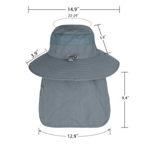 Sun Hats for Men Women Fishing Hat UPF 50+ Breathable Wide Brim Bucket Hats Summer UV Protection Safari Hat with Neck Flap Dark Grey