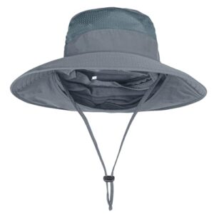 Sun Hats for Men Women Fishing Hat UPF 50+ Breathable Wide Brim Bucket Hats Summer UV Protection Safari Hat with Neck Flap Dark Grey