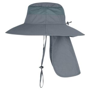 Sun Hats for Men Women Fishing Hat UPF 50+ Breathable Wide Brim Bucket Hats Summer UV Protection Safari Hat with Neck Flap Dark Grey