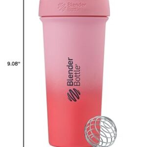 BlenderBottle Strada Sleek Shaker Cup Insulated Stainless Steel Water Bottle with Wire Whisk, 25-Ounce, Flamingo Ombre