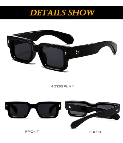 EYLRIM Thick Frame Square Sunglasses for Women Men Chunky Rectangle Sun Glasses Black Shades UV400 Protection(01 Black/Grey)