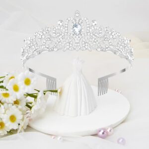 Crown, Tiara, Silver Crown, Crowns for Women Girls, Princess Queen Tiara Crown Headband Crystal Crown Bride Wedding Birthday Party Prom Quinceanera Hair Accessories Christmas Halloween Crown Gifts