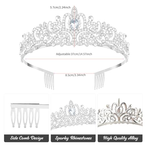 Crown, Tiara, Silver Crown, Crowns for Women Girls, Princess Queen Tiara Crown Headband Crystal Crown Bride Wedding Birthday Party Prom Quinceanera Hair Accessories Christmas Halloween Crown Gifts