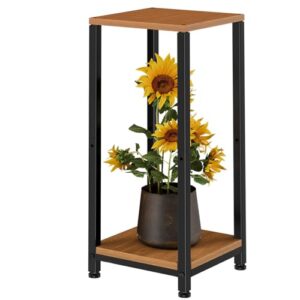 simple trending plant stand indoor corner tall 2 tier metal modern flower plant shelf holder, heavy duty wood storage stand (2 tier-black)