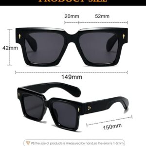 EYLRIM Square Frame Sunglasses for Women Men Trendy Thick Frame Rectangle Sun Glasses Black Shades(01 Black/Grey)