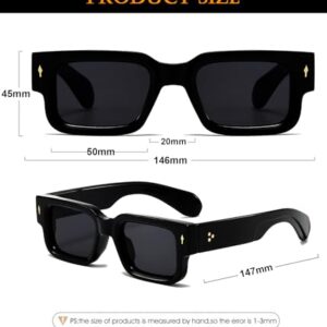 EYLRIM Thick Frame Square Sunglasses for Women Men Chunky Rectangle Sun Glasses Black Shades UV400 Protection(01 Black/Grey)