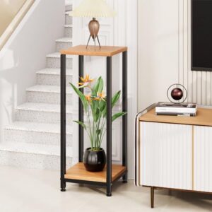 Simple Trending Plant Stand Indoor Corner Tall 2 Tier Metal Modern Flower Plant Shelf Holder, Heavy Duty Wood Storage Stand (2 Tier-Black)