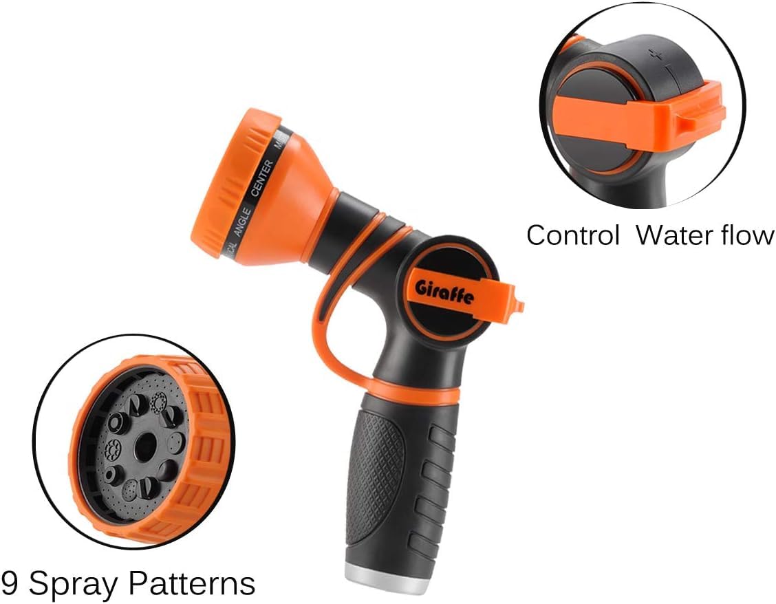 Giraffe Tools Garden Hose Nozzle 9 Adjustable Spray Modes Water Gun for Garden Hose Reel, Car Washing, Watering, Dog Washing PRO Model