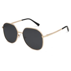 SOJOS Trendy Oversized Hexagonal Sunglasses for Women Men Stylish UV400 Sunnies with Spring Hinges SJ1210, Gold/Black