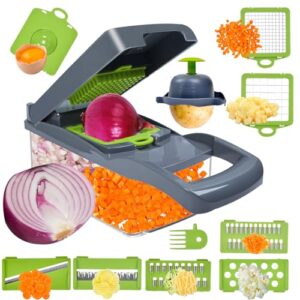 vegetable chopper,12-in-1 multifunctional veggie chopper,grey kitchen vegetable slicer dicer cutter,potato onion food chopper with vegetable peeler,hand guard and container