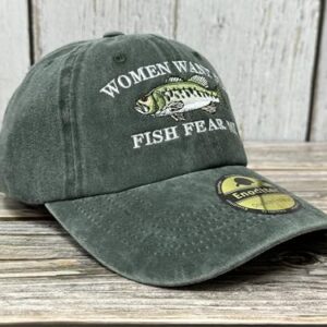 Enodtter Women Want Me Fish Fear Me Hat Trout, Fishing Gifts, Embroidered Army Green Baseball Cap for Men, Adjustable Cotton Dad Hat