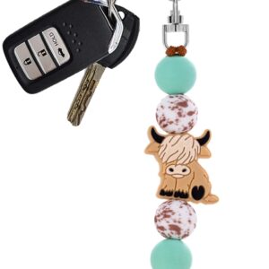 Qpige Highland Cow Gifts Cute Keychain Beads Highland Cow Keychain for Car Key Chain Highland Cow Lovers Gifts(Khaki)