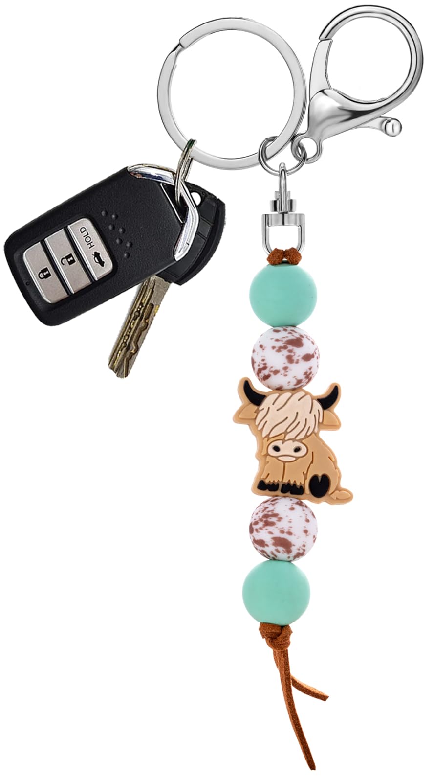 Qpige Highland Cow Gifts Cute Keychain Beads Highland Cow Keychain for Car Key Chain Highland Cow Lovers Gifts(Khaki)