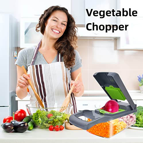 Vegetable Chopper,12-in-1 Multifunctional Veggie Chopper,Grey Kitchen Vegetable Slicer Dicer Cutter,Potato Onion Food Chopper with Vegetable Peeler,Hand Guard and Container