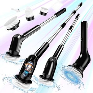 electric spin scrubber, upgraded cordless cleaning brush, 2 speeds (up to 450 rpm), 3 replaceable brush heads, 53inch adjustable & detachable handle - perfect for bathroom, tub, tile, and floor