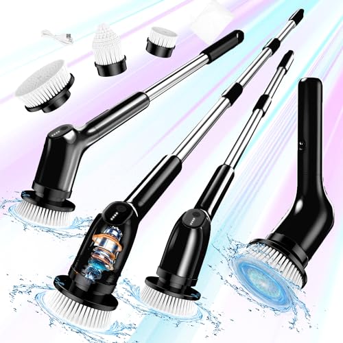 Electric Spin Scrubber, Upgraded Cordless Cleaning Brush, 2 Speeds (Up to 450 RPM), 3 Replaceable Brush Heads, 53inch Adjustable & Detachable Handle - Perfect for Bathroom, Tub, Tile, and Floor