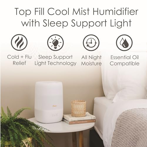 Crane Ultra-Quiet 3-in-1 Humidifier, Essential Oil Aroma Diffuser & Soothing Sleep Light - Compact 1 Gallon Capacity with Adjustable Night Light & Fragrance Tray - Ideal for Bedroom and Office